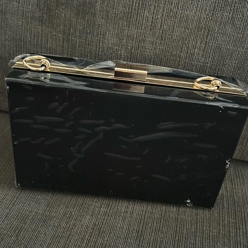 Hamsa Evil Eye Black Glitter Resin Fashion Purse clutch or crossbody - Picture 4 of 5